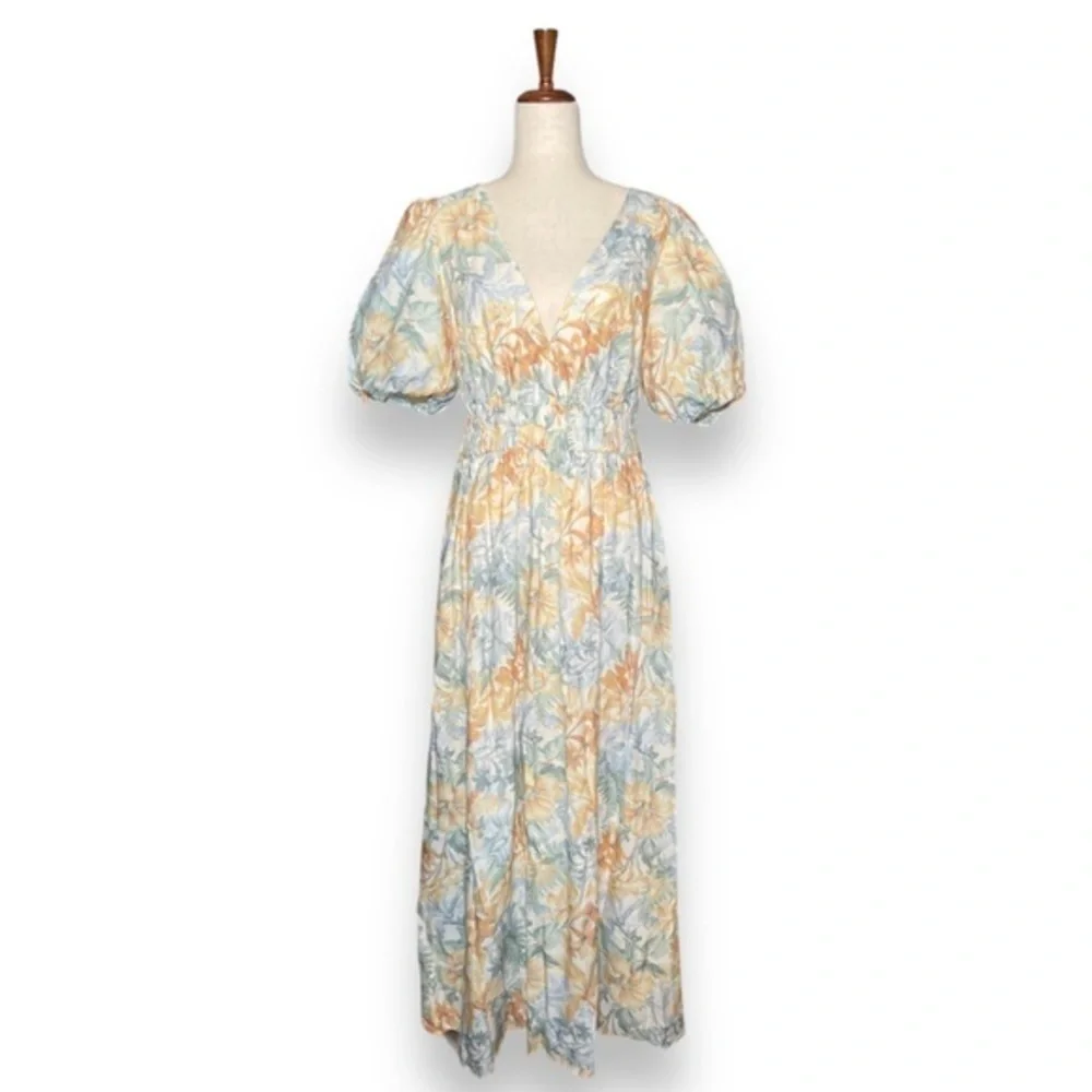 Significant Other Elina Maxi Dress Island Bouquet Floral Linen Open Back NWT 8 - Picture 2 of 14